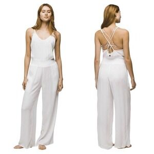 Prana Fernie Jumpsuit NWT White Size Small  Wide Leg Crossover Back